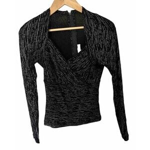 Lillie Rubin Black and White Sparkle Mesh Long Sleeve Top with Shoulder pads